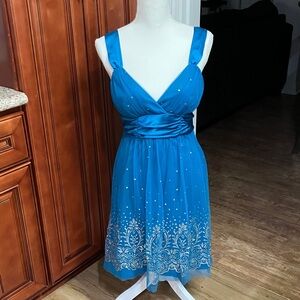 Vintage Masquerade Blue Embellished Midi Dress Size:7/8